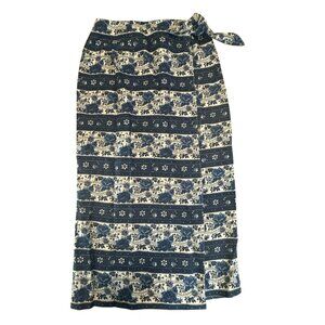 Talbots Vintage Blue Floral Skirt Size 8 Striped 100% Irish Linen Maxi Wrap